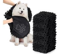 Newwiee 4 Pcs Dog Shammy Towel Microfiber Quick Drying Large Ultra Absorbent Dog Shammy 32 x 14 in with Hand Pocket Washable Fabric Dog Shammy for Pet Puppy Cleaning Shower Bath Supplies(Black)