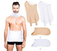 Newwiee 4 Pcs Men's Castor Oil Pack Wrap Includes 2 Sets Reusable Waist and Neck Wrap with Adjustable Elastic Strap Flannel Cotton Castor Oil Pack Kit(Khaki, White)