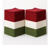 Newwiee 40 Pcs Wash Cloth Bulk Cotton Bath Hand Face Washcloths Soft Quick Drying Towel for Women Bathroom Washing Body Viscose Fiber Multipurpose Fingertip Rags (13 x 13 Inch,Green, Red, White)