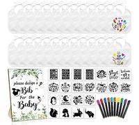 Newwiee 55 Pieces DIY Baby Bibs Set Contains 22 White Feeding Bibs, 22 Stencils, 10 Fabric Markers, 1 Wooden Baby Shower Sign As Pictured, About 7 x 7 Inches/18 x 18 cm