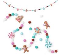 Newwiee 8.2 ft Christmas Felt Banner Candy Gingerbread Man House Hanging Garland Pastel Cute Pom Ball Banner for Xmas Holiday Mantel Wall Decor