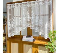 NewWPKIRA White Lace Arched Sheer Curtain Floral Embroidered Swag Curtain Valance Tier for Doorway Kitchen Bathroom Window, Rod Pocket Top 1 Panel (White,W86 x L35 inch)