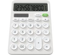 NEWYES Calculator, 12-Digit Calculators, LCD Display Sensitive Button, Calculator Desktop, Dual Power Solar & Battery Dual Power, White