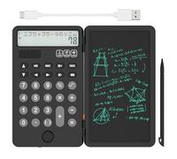 NEWYES Calculator with Writing Tablet, LCD Writing Pad and Stylus Pen, 2-Line 12-Digit Display, Rechargeable Solar Calculator for Office School Students, Black