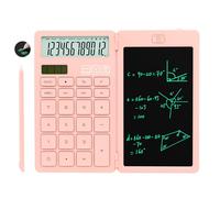 NEWYES Calculator with Writing Tablet, LCD Writing Pad and Stylus Pen, Solar & Battery Powered Calculator for Office School Students, Pink