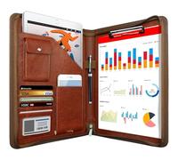 NEWYES Leather Zipper Conference Folder, A4, Gifts for Men Women, Travel Document Portfolio, Personal Agend Organizer Folder, Brown, 33,5 * 25 * 3,5 CM