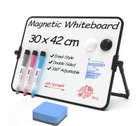 NEWYES Small Whiteboard, Magnetic Dry-Wipe | 30 x 42 cm A3 Double Sided Desktop Mini White Board with Stand, 3 Colors Markers Pens + 2 Magnets + 1 Eraser | Home Kitchen Office School Suppies