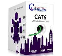 NewYork Cables | CAT6 Plenum Cable 1000ft | 23AWG, UTP 4Pairs, 550MHz 10Gbps Most Certified (CMP) Rated | Fire-Retardant Jacket | Bulk Cat 6 Ethernet Cable for Networking (Solid Conductor, Green)
