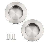 NewZC 2 Pieces Flush Recessed Sliding Round Door Pull Handles Hidden Finger Pull Handle Satin Brushed Stainless Steel Inset Cupboard Handle for Drawer Wardrobe Closet Barn Door - Silver