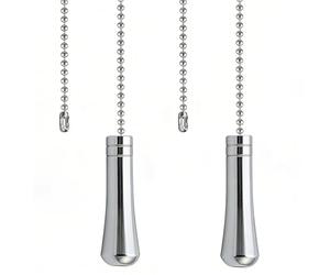 NewZC 2 Sets Teardrop Light Pull Chain Extension Weighted Pull Cord Handle with 85cm Ball Chain Connector - Chrome Light Cord Pull String End for Bathroom Toilet Ceiling Light Fan Switch Blind