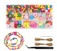 NewZC Bracelet Making Kit Kids Beads with 550 Pcs Colorful Wooden Threading Bead for Children - Girls Beads Jewellery Set for DIY Friendship Braclet Necklace Birthday Presents for Girls Age 5-10
