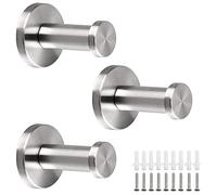 NewZC Wall-Mount Robe and Towel Hooks 3 Pieces Round Stainless Steel Coat Hanger Bathroom Brushed Nickel Shower Hook Chrome Hanging Hooks for Hotel Kitchen Bedrooms Toilet Lavatory Closets Clothes Hat