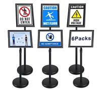 Newzealkids 6 Pack A4 Poster Stand Sign Holder Display Standing Snap Floor Aluminum Frame, Angle & Height Adjustable Telescoping，Notice Stand for Wedding/Business Activities Display（Black）