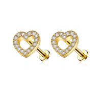 NewZenro 16g CZ Heart Labret Cartilage Tragus Monroe Lip Nose Helix Internal Thread Small Studs Flat Back Earrings for Women G23 Titanium Cubic Zirconia Hollow Love Hearts Piercing Jewelry, 16 Gauge