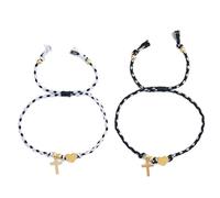 NewZenro 2 PCS Cross Heart Beaded Couples Bracelet Set for Women Men Handmade Adjustable Black and White Braided Rope Bracelets for Him and Her Bff Friendship Promise Valentines Fashion Jewelry