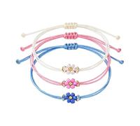 NewZenro Daisy Flower Beaded Friendship Bracelet for Women Cute Boho White/Pink/Blue Floral String Rope Adjustable Bracelets for Bff Sister 3pcs Set 11in
