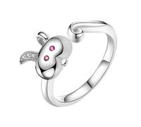 NewZenro Pink Cz Rabbit Adjustable Open Ring for Women Cute Bunny Animal Design Sparkling Cubic Zirconia Lovely Statement Middle Finger Rings Minimalist Dainty Jewelry for Her