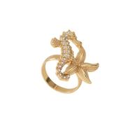 NewZenro Starfish CZ Seahorse Statement Band Rings for Women Cute Ocean Star Animal Finger Ring Comfort Fit Trendy Jewelry for Summer Holiday Beach Party Size 8, 6 UK, Metal, No Gemstone