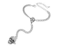 NewZenro Vintage CZ Skull Finger Ring Slave Cuban Chain Bracelet for Women