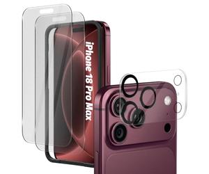 NEWZEROL 2+2 Matte Screen & Lens Protector for iPhone 18 Pro Max, 9H Glass | 2 matte screen protectors, 2 clear silk-printed lens protectors, low-glare, anti-scratch, alignment frame, support Face ID