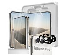 NEWZEROL 6-Piece Screen Protector Kit for iPhone Duo, EPU & 9H Glass | 2 EPU Inner Films, 2 Outer Tempered Glass Protectors, 2 Silk-Printed Lens Protectors, HD Clear, Anti-Scratch, Easy Install