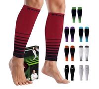 NEWZILL Calf Compression Sleeve for Men & Women | Footless Compression Socks for Shin Splint Relief, Varicose Veins | Leg Sleeve for Running, Travel, Nursing, Work, Fitness (XXL i-Black/Red 1Pair)
