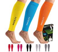 NEWZILL Calf Compression Sleeve for Men & Women | Footless Compression Socks for Shin Splint Relief, Varicose Veins | Leg Sleeve for Running, Travel, Nursing, Fitness (Orange/Yellow/Blue 3Pairs S/M)