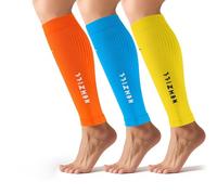 NEWZILL Calf Compression Sleeve for Men & Women | Footless Compression Socks for Shin Splint Relief, Varicose Veins | Leg Sleeve for Running, Travel, Nursing, Fitness (Orange/Yellow/Blue 3Pairs XXL)