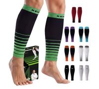 NEWZILL Calf Compression Sleeve for Men & Women | Footless Compression Socks for Shin Splint Relief, Varicose Veins | Leg Sleeve for Running, Travel, Nursing, Work, Fitness (L/XL i-Black/Green 1Pair)
