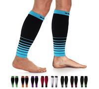 NEWZILL Calf Compression Sleeve for Men & Women | Footless Compression Socks for Shin Splint Relief, Varicose Veins | Leg Sleeve for Running, Travel, Nursing, Work, Fitness (XXL i-Black/Blue 1Pair)