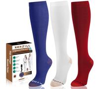 NEWZILL Compression Dress Sock for Men & Women | Cotton Rich Comfortable Socks 15-20mmHg | BEST Stockings for Business Casual Running Medical Athletic Edema Diabetic White/Purple/Red 3Pairs S/M