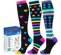 NEWZILL Medical Compression Socks for Women and Men Circulation 20-30 mmHg Best Compression Stockings for Running Athletic Travel Flight Nurses (Heart/Pink/Purple 3Pairs XXL)