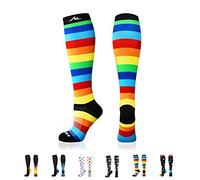 NEWZILL Medical Compression Socks for Women & Men Circulation 20-30 mmHg, Best for Running Athletic Hiking Travel Flight Nurses (Rainbow Stripes, S/M)
