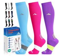 NEWZILL Medical Compression Socks for Women & Men Circulation 20-30 mmHg, Best for Running Athletic Hiking Travel Flight Nurses (3-Pairs, Blue/Pink/Purple, L/XL)