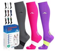 NEWZILL Medical Compression Socks for Women & Men Circulation 20-30 mmHg, Best for Running Athletic Hiking Travel Flight Nurses (3-Pairs, Gray/Pink/Purple, L/XL)