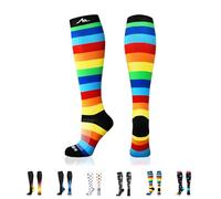 NEWZILL Medical Compression Socks for Women & Men Circulation 20-30 mmHg, Best for Running Athletic Hiking Travel Flight Nurses (Rainbow Stripes, L/XL)