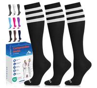 NEWZILL Medical Compression Socks for Women & Men Circulation 20-30 mmHg, Best for Running Athletic Hiking Travel Flight Nurses (3-Pairs, Stripes Black, L/XL)