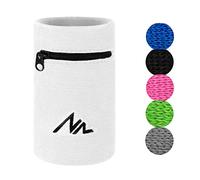 NEWZILL Wrist Wallet Wristband with Zipper - Cotton Sweatbands for Men & Women, Ideal for Sport, Running, Walking, Basketball, Football, Tennis, Hiking, Workout, and More Long White