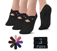 NEWZILL Yoga Socks for Women Non-Slip Grips & Straps, Ideal for Pilates, Pure Barre, Ballet, Dance, Barefoot Workout - Black - One Size