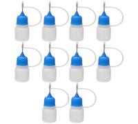 Newzoll 3mL 10-Pack Plastic Dropper Bottles with Metal Needle Tip - Leak Proof Squeeze Applicator, Travel Portable Mini Dispenser for Oil, Glue, Paint, Craft Liquids - Translucent & Blue Cap