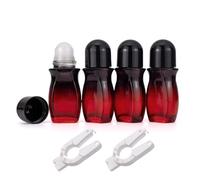 Newzoll 4 Pack 50mL Glass Deodorant Roller Bottles & 2 White Openers, Empty Roll On Bottles Roller Ball Container for Travel Perfume Aromatherapy Essential Oils, Black Red Gradient with Black Caps