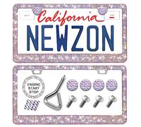 Newzon AB Rhinestone License Plate Frame for Women, 2 Pack Sparkly Luxury Colorful Glass Diamond Car Tag Cover Bedazzled Crystal Bling Car License Plates Frame Multicolor Glitter License Plate Frame