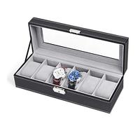 NEX 6 Slots Watch Box Organizer for Men, Black Watch Stand Display Storage Case Holiday Gift