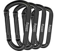 NEXAFIX M8 Stainless Steel Black Carabiner 8cm (Pack of 4) - Spring Lobster Carabiner 8mm 250kg - Hook Carabiner for Hammock Swing Leash Dog Camping Hiking Key Ring