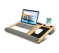 Nexahive Laptop Lap Tray with Cushion, Mouse Pad, and Wrist Rest for 17" Laptops with Mobile Holder - Portable Lap Wooden Laptop Desk for Work from Home, Study, Writing & Gaming