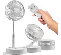 NEXAIR 8" Foldable Fan, Oscillating 4 Speed Portable Fan Adjustable Height 14”-40", Remote Controlled folding Fan with 10,000mAh Rechargeable Battery, Quiet Floor Fan For Bedroom, Great Fan For Travel