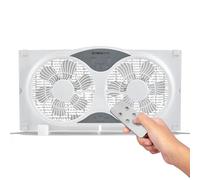Nexair 9" Twin Window fan with Remote Control, 3 Speed Bedroom window fan reversible Airflow Exhaust And Intake Quiet Operation, Fan Window Easy to install Seals with Built-In panels extending 24"-37"