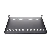 NEXAVKPR Server Rack Shelf with Front Mounting Ears and Metal Build | Black Metal Construction, Front Rack Attachment, Open Paths Through the Deck, Raised Edges Around the Equipment