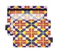 Nexawaveo Arrow based Design Red Yellow Blue 2Pack Pencil Pouch Set for 3 Ring Binder Smooth Zipper with Clear PVC Window Pencil Case for School Supplies