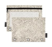 Nexawaveo Art Nouveau Cream Pattern 2Pack Pencil Pouch Set for 3 Ring Binder Smooth Zipper with Clear PVC Window Pencil Case for School Supplies